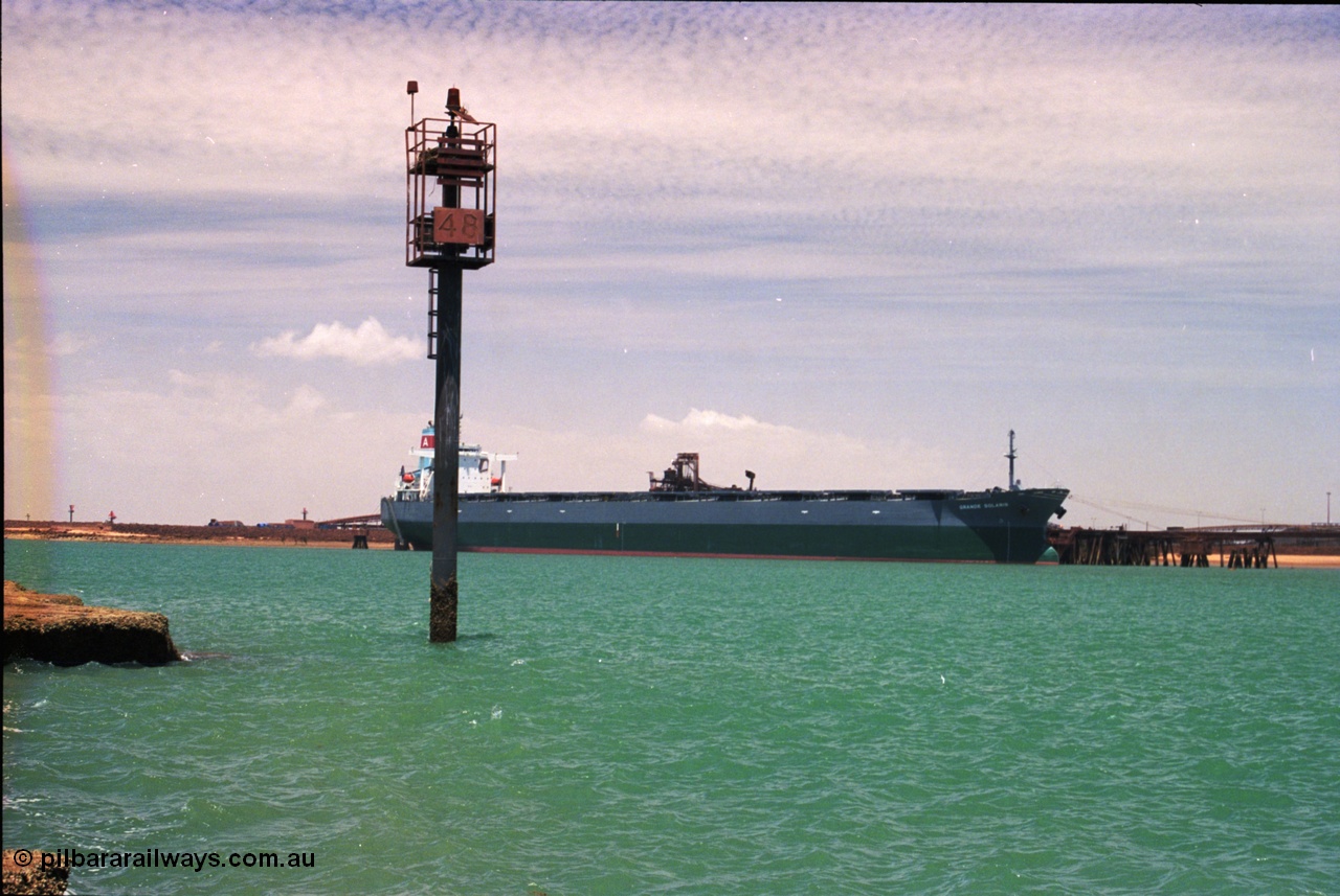 238-02
Port Hedland Harbour, bulk carrier Grande Solaris, call sign: 7JOW (IMO: 9254769) and built in 2003 by the Tsuneishi Tadotsu Factory, Tadotsu Japan is berthed at Finucane Island C Berth taking on iron ore. 1st November 2003. [url=https://goo.gl/maps/9PtgZs4n5W72] Geodata [/url].
Keywords: Grande-Solaris;Tsuneishi-Tadotsu-Factory-Tadotsu-Japan;