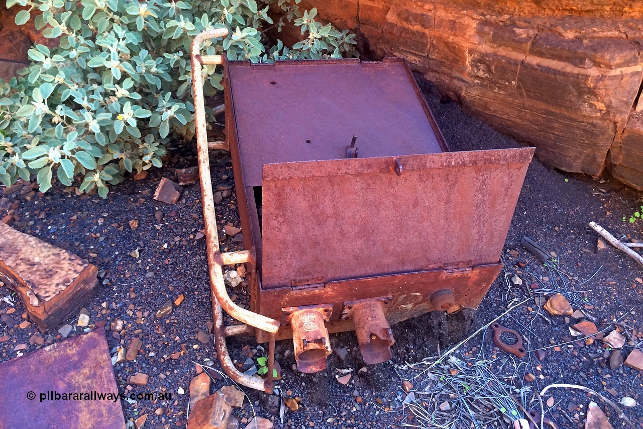 160710 iPh5S 2807
Wittenoom Gorge, Colonial Mine, old underground 'jumbo' box for power distribution to electric pumps and drills. Jumbo is a modern mining term, so these would have been called something else
