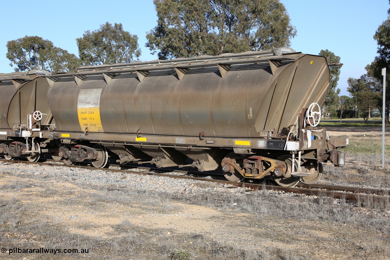 130705 0631
Lock, HAN type bogie grain hopper waggon HAN 38, one of sixty eight units built by South Australian Railways Islington Workshops between 1969 and 1973 as the HAN type for the Eyre Peninsula system.
Keywords: HAN-type;HAN38;1969-73/68-38;SAR-Islington-WS;