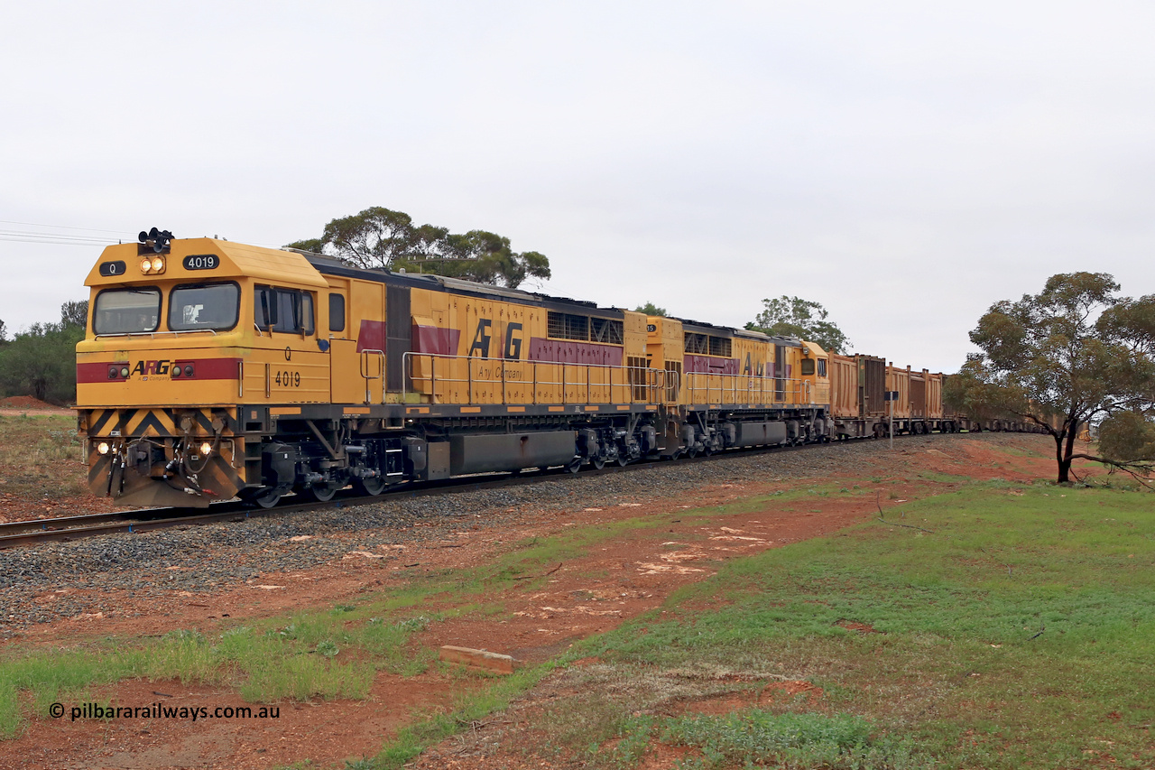 240401 4965
Kalgoorlie, Aurizon's 1029 Malcolm Freighter runs north out of Kalgoorlie beside St Albans Rd behind double Q class locomotives Q 4019 and Q 4015 both former Westrail units numbered Q 319 and Q315 respectively. The Q class are Clyde EMD GT46C models with serial numbers 98-1472 for 4019 and 98-1468 for 4015. The load is 32 waggons for 536.2 metres and 2414 tonnes. 1st of April 2024.
Keywords: Q-class;Q4019;Clyde-Engineering-Forrestfield-WA;EMD;GT46C;98-1472;Q319;