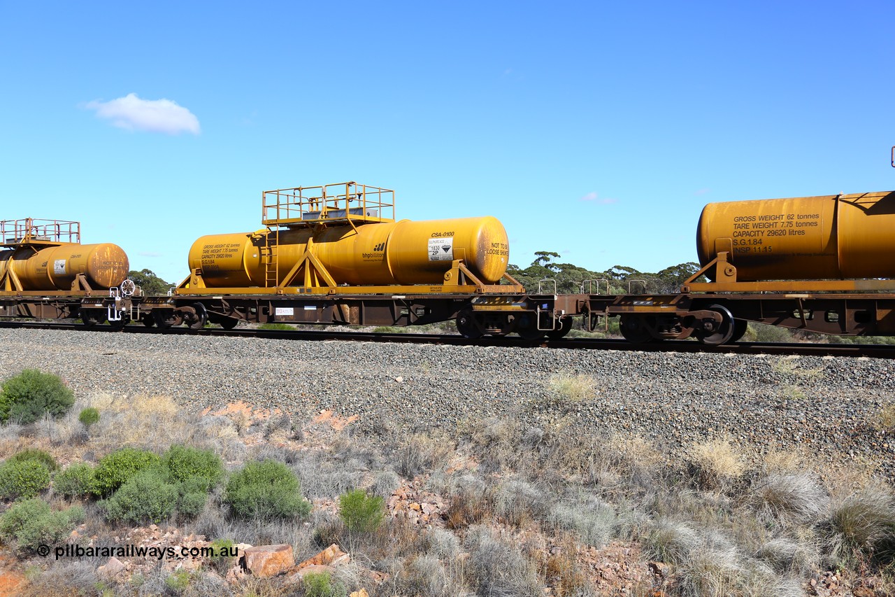 161111 2531
Binduli, Kalgoorlie Freighter train 5025, waggon AQHY 30094 with sulphuric acid tank CSA 0100, originally built by the WAGR Midland Workshops in 1964/66 as a WF type flat waggon, then in 1997, following several recodes and modifications, was one of seventy five waggons converted to the WQH type to carry CSA sulphuric acid tanks between Hampton/Kalgoorlie and Perth/Kwinana.
Keywords: AQHY-type;AQHY30094;WAGR-Midland-WS;WF-type;WFDY-type;WFDF-type;RFDF-type;WQH-type;