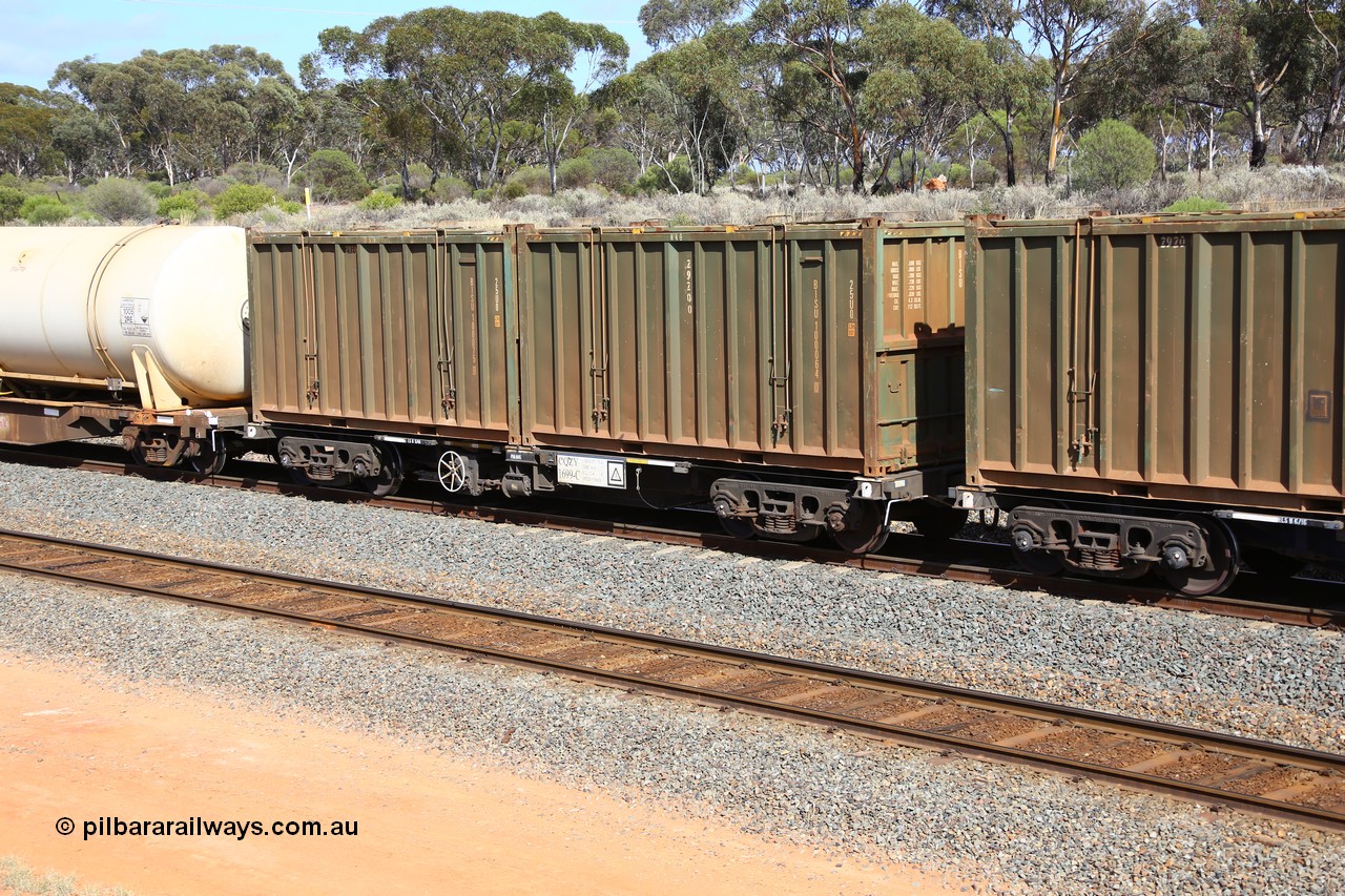 161112 2982
West Kalgoorlie, loaded Malcolm sulphur train 6029, CQZY type waggon CQZY 1699, built by CIMC at Dalian China for CFCLA and one of fifteen on lease to Aurizon with two non decaled Bis Industries hard-top 25U0 type sulphur containers BISU 100064 and 100075.
Keywords: CQZY-type;CQZY1699;CIMC-Dalian-China;