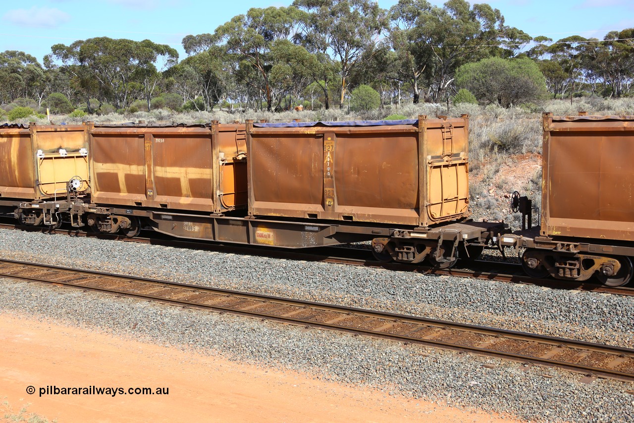 161112 2990
West Kalgoorlie, loaded Malcolm sulphur train 6029, AQNY type waggon AQNY 32169 one of sixty two waggons built by Goninan WA in 1998 as WQN type for Murrin Murrin container traffic with two original style sulphur containers S14R G827 and S158A G910 both with the siding tarpaulins.
Keywords: AQNY-type;AQNY32169;Goninan-WA;WQN-type;