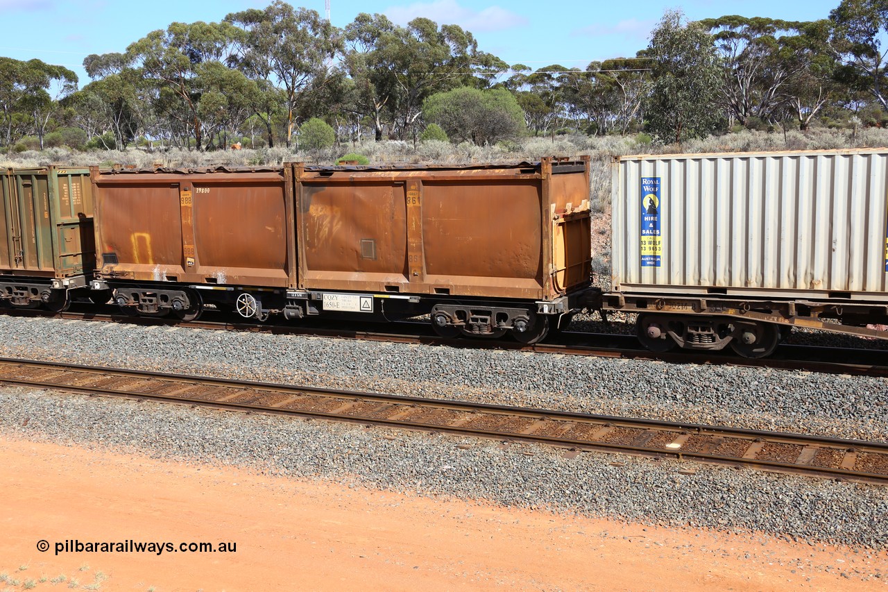 161112 3014
West Kalgoorlie, loaded Malcolm sulphur train 6029, CQZY type waggon CQZY 1650, built by CIMC at Dalian China for CFCLA and one of fifteen on lease to Aurizon with a pair of original style sulphur containers with sliding tarpaulins, S68B G861 with what look to be fork pockets in the top sill, and S86W G988.
Keywords: CQZY-type;CQZY1650;CIMC-Dalian-China;