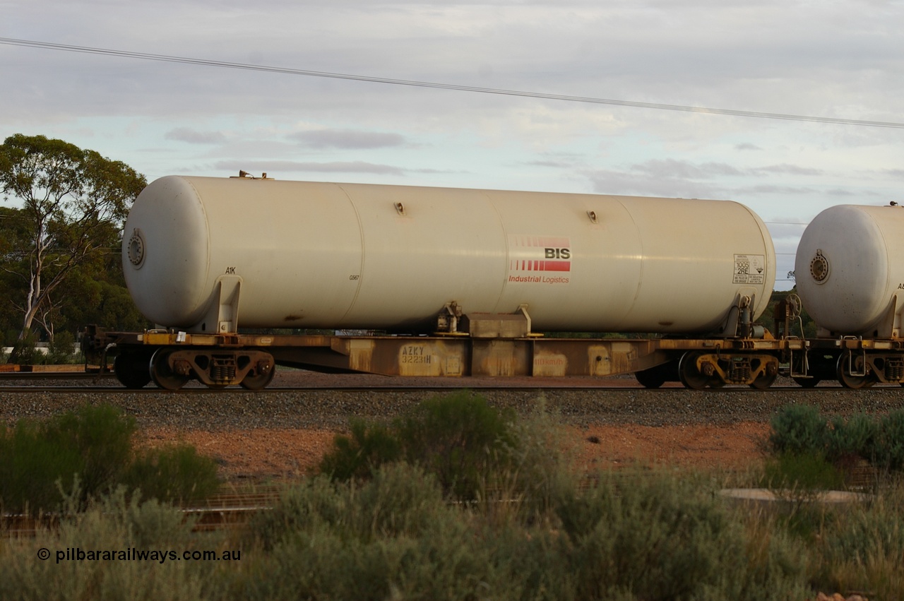 130429 IMG P12867
West Kalgoorlie, AZKY type anhydrous ammonia tank waggon AZKY 32231, type leader of twelve units built by Goninan WA in 1998 as type WQK for Murrin Murrin traffic fitted with Bis INDUSTRIES anhydrous ammonia tank A1K. Peter Donaghy image.
Keywords: Peter-D-Image;AZKY-type;AZKY32231;Goninan-WA;WQK-type;