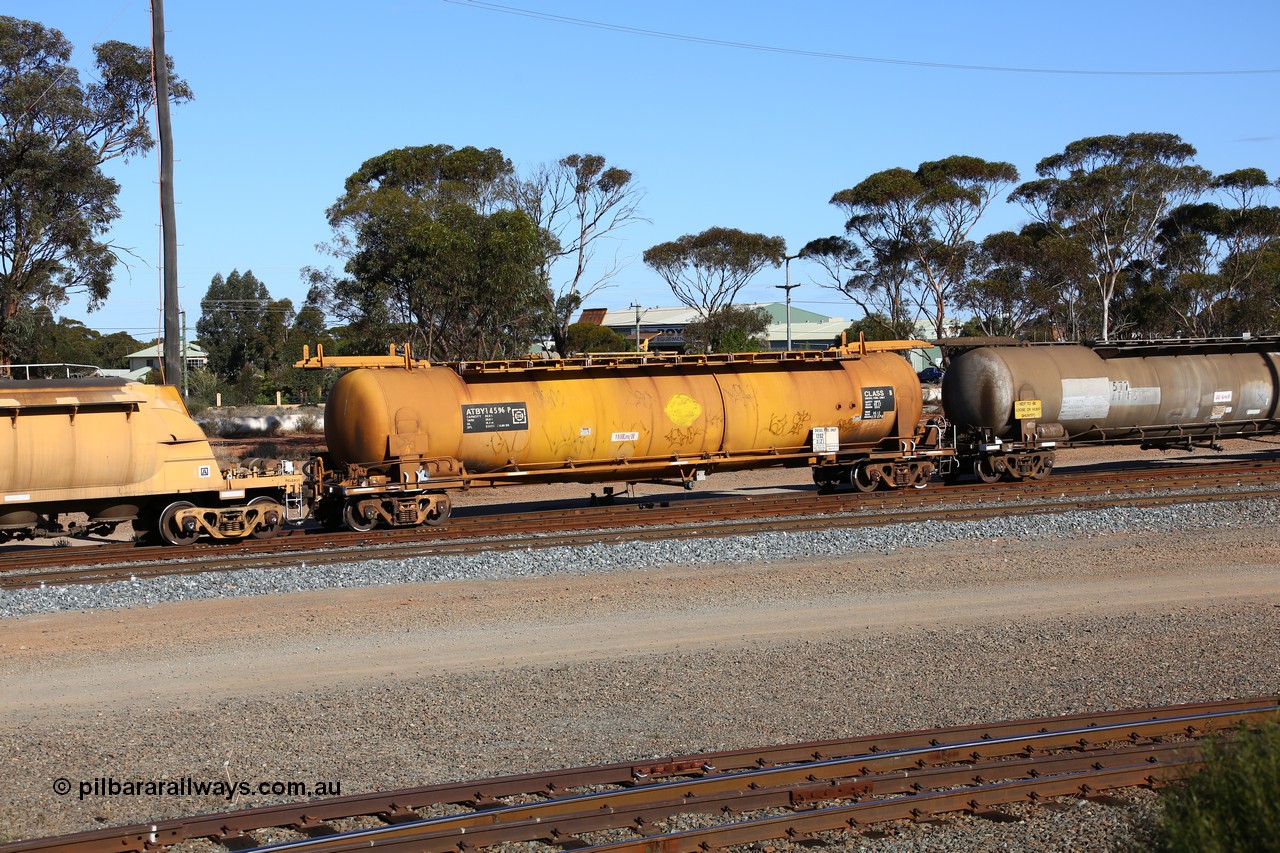 160531 9960
West Kalgoorlie, diesel fuel tanker ATBY 14596, one of nine built by Westrail Midland Workshops in 1981/2 for Bain Leasing Pty Ltd and issued to narrow gauge, recoded to JPBA in 1986, capacity of 82000 litres.
Keywords: ATBY-type;ATBY14596;Westrail-Midland-WS;JPB-type;JPBA-type;