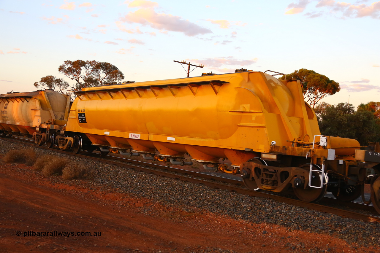 190107 0677
Kalgoorlie, WN 536, pneumatic discharge nickel concentrate waggon, one of a further ten built by WAGR Midland Workshops as WN type in 1975 for WMC, looking fresh from a repaint.
Keywords: WN-type;WN536;WAGR-Midland-WS;