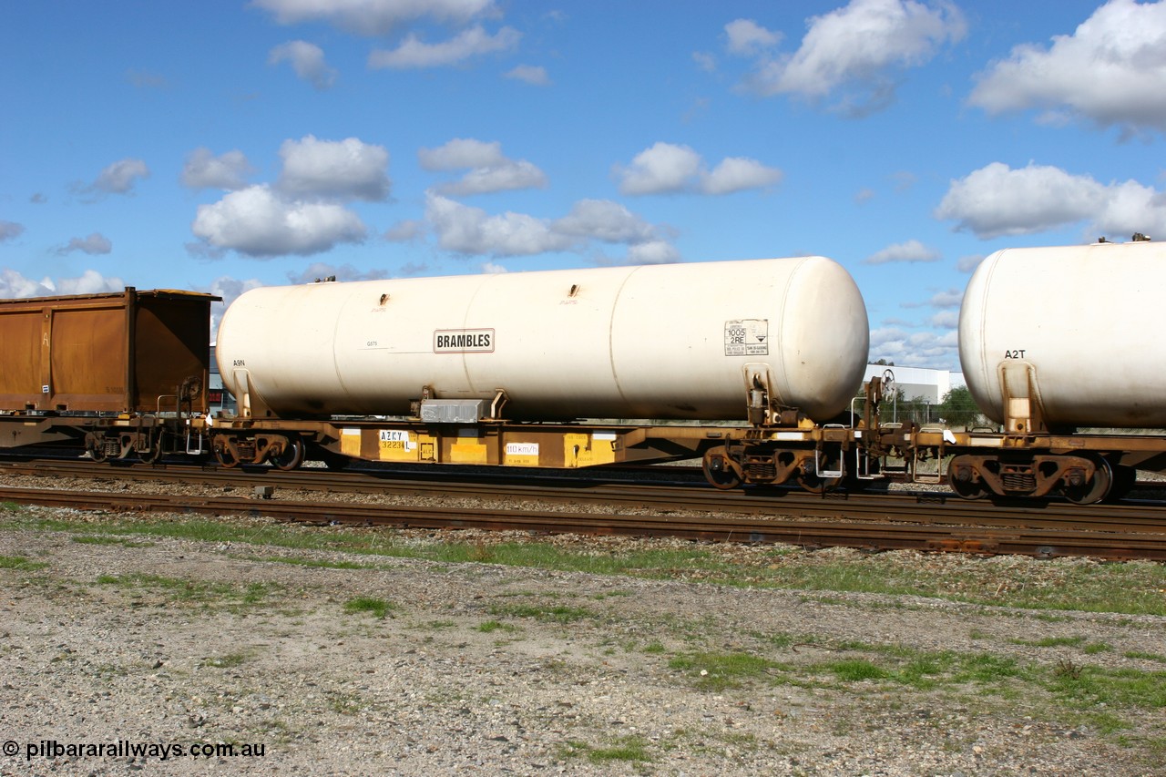 060602 5168
Midland, AZKY type anhydrous ammonia tank waggon AZKY 32234, one of twelve built by Goninan WA in 1998 as class WQK for Murrin Murrin traffic, fitted with Brambles anhydrous ammonia tank A9N.
Keywords: AZKY-type;AZKY32234;Goninan-WA;WQK-type;