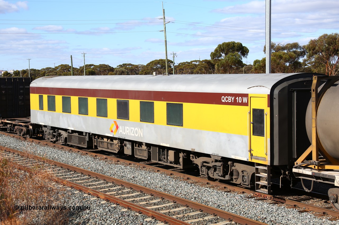 160525 4950
West Kalgoorlie, Aurizon intermodal train 2MP1, crew accommodation coach QCBY 10, started life as Victorian Railways Newport Workshops 1952 build as AS class no. 15, first class air conditioned corridor car, then AS 210, BS 210 and BS 10. Sold to West Coast Railway, then RTS / Gemco and finally to Aurizon.
Keywords: QCBY-class;QCBY10;Victorian-Railways-Newport-WS;AS15;AS210;BS210;BS10;AS-class;BS-class;