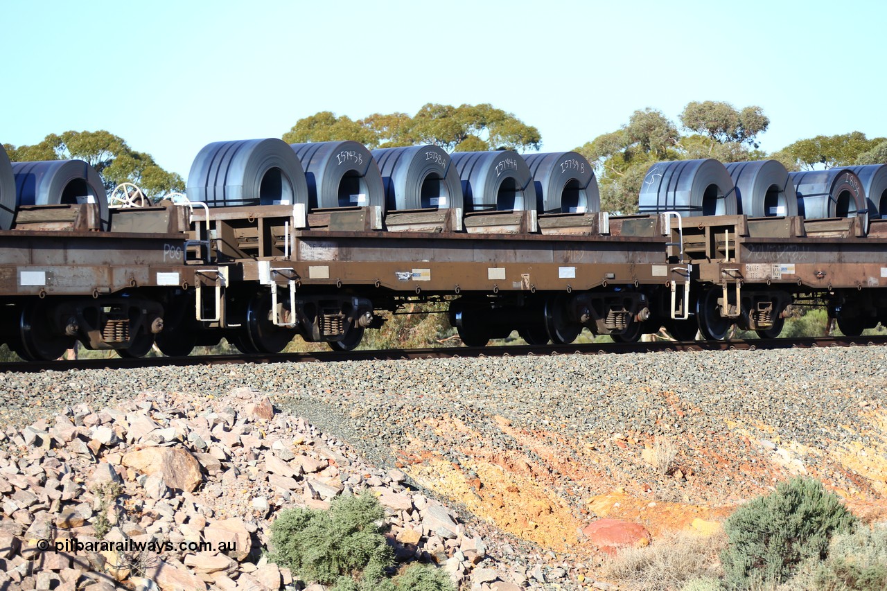 160522 2070
Binduli, 5MP2 steel train, RCSF 54 loaded with coils, former VR-V/Line CSX - VCSX coil steel waggon built by Victorian Railways Ballarat Nth Workshops 1972-73.
Keywords: RCSF-type;RCSF54;Victorian-Railways-Ballarat-Nth-WS;CSX-type;VCSX-type;