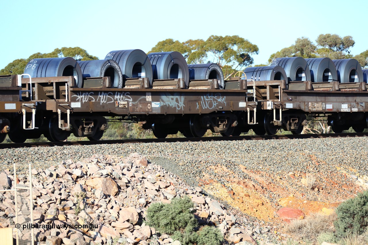 160522 2072
Binduli, 5MP2 steel train, RCSF 88 loaded with coils, former VR-V/Line CSX - VCSX coil steel waggon built by Victorian Railways Ballarat Nth Workshops 1972-73.
Keywords: RCSF-type;RCSF88;Victorian-Railways-Ballarat-Nth-WS;CSX-type;VCSX-type;