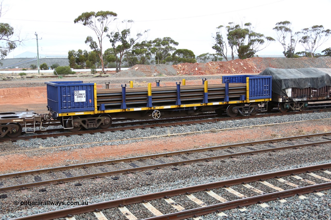 160524 4313
West Kalgoorlie, 1MP2 steel train, RKBY 20802 originally built in the third contract of two hundred NODY type waggons built by EPT NSW in 1980/81. Several recodes later it is loaded with lengths of rail as the RKBY type.
Keywords: RKBY-type;RKBY20802;EPT-NSW;NODY-type;