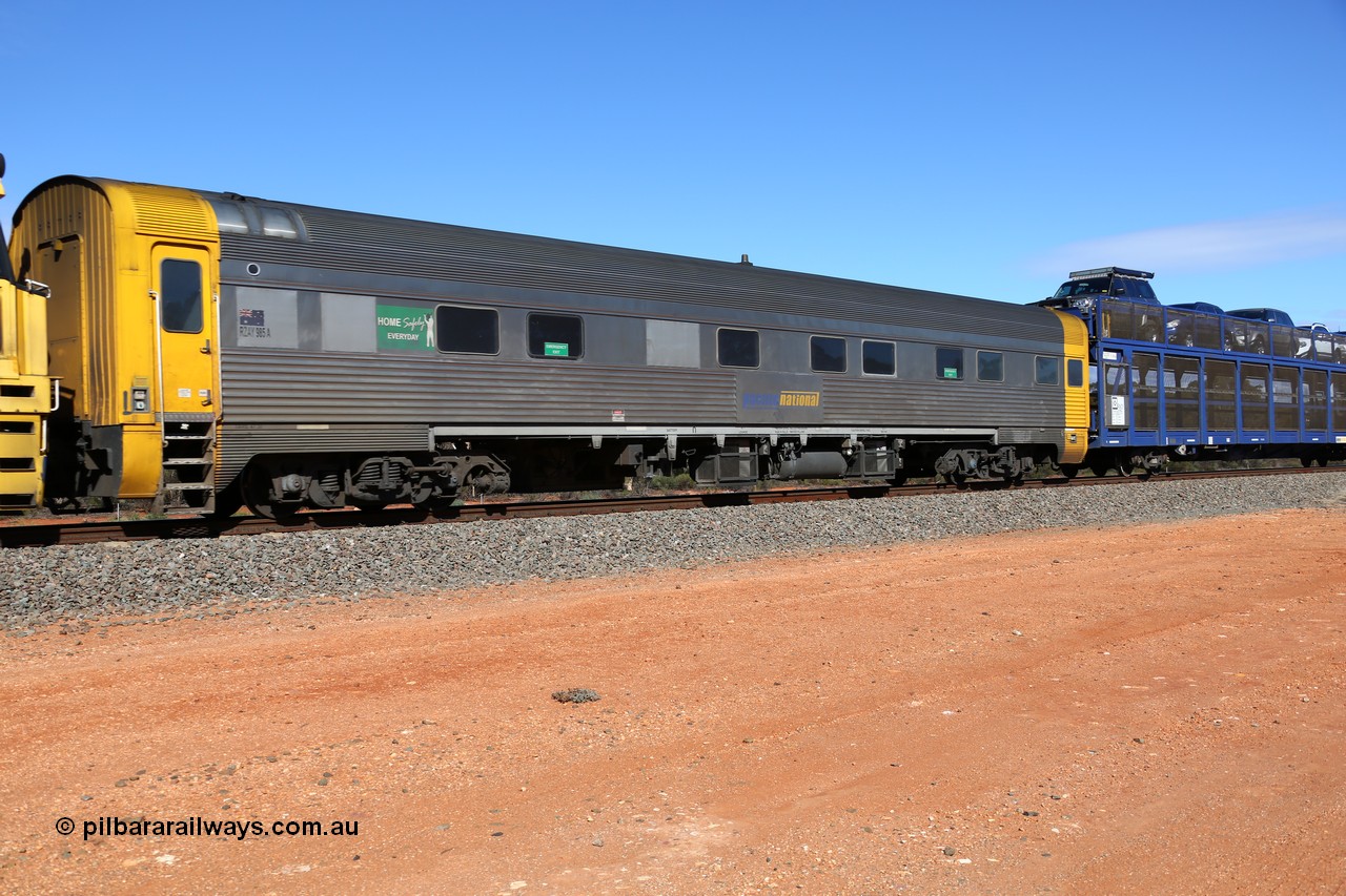 160528 8385
Binduli, intermodal train 6PM6 crew accommodation coach RZAY 985, built by Comeng NSW in 1972 as ARJ 285, rebuilt by AN Port Augusta Workshops into RZAY 1997.
Keywords: RZAY-class;RZAY985;Comeng-NSW;ARJ-class;ARJ285;