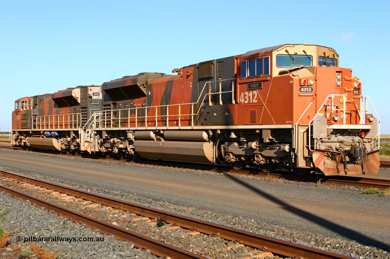 060416 3488r
Nelson Point, south yard, BHP Billiton Electro-Motive built SD70ACe/LC units 4312 'Mindy' serial 20038540-013 and 4310 'Weeli' serial 20038540-011 await their next turn of duty. 16th April 2006.
Keywords: 4312;Electro-Motive;EMD;SD70ACe/LC;20038540-013;