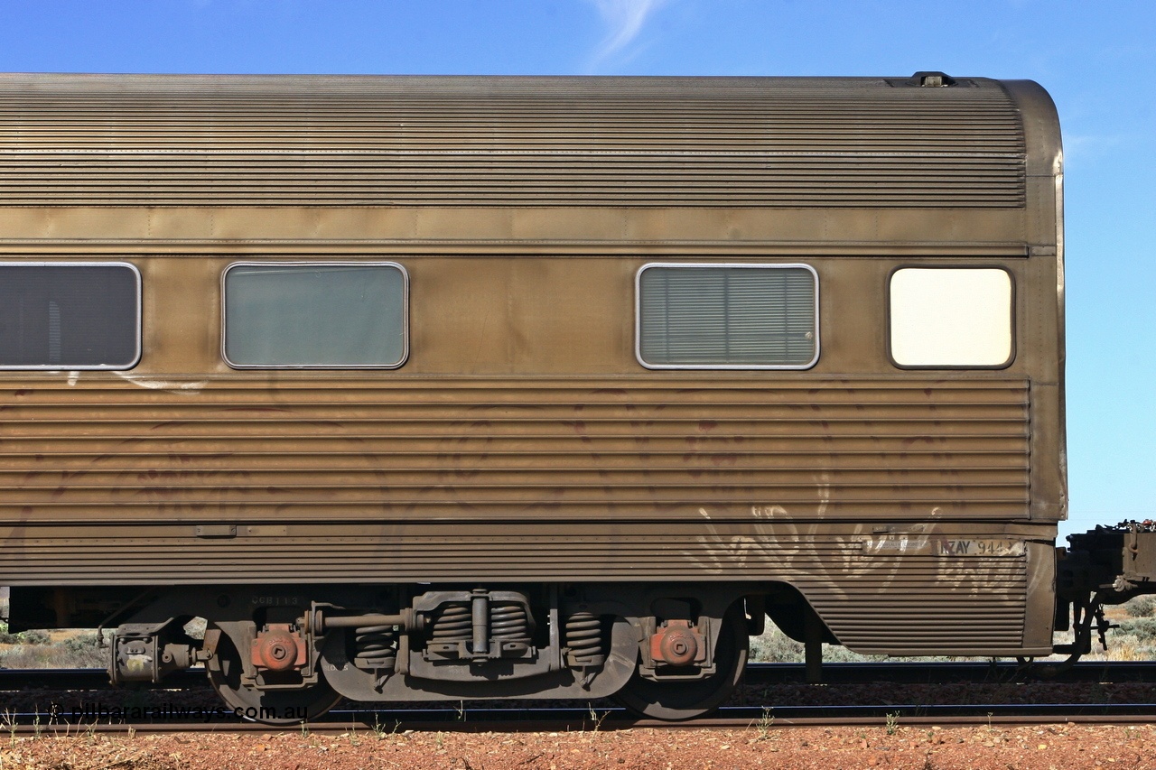 060107 1721
Tent Hill, Pacific National RZAY type crew accommodation coach RZAY 944 on train 5PM5, originally built by Comeng NSW in 1969 as a stainless steel air conditioned first class roomette sleeping car, renumbered to 944 for Indian Pacific service, sold to National Rail Corporation in 1997 and converted to a crew coach.
Keywords: RZAY-type;RZAY944;Comeng-NSW;ARJ-type;ARJ244;ARJ944;