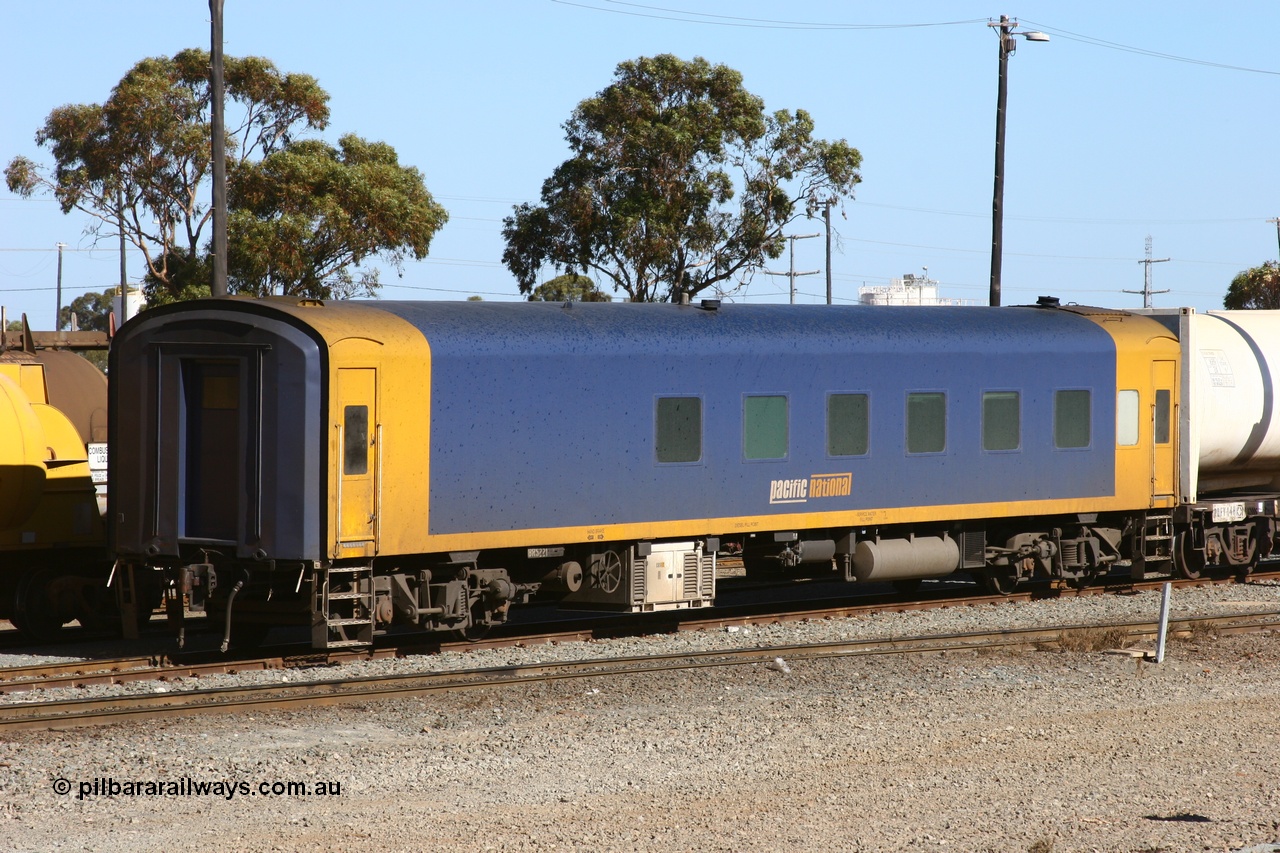 060528 4527
West Kalgoorlie, Pacific National BRS type crew accommodation coach BRS 221, originally built by Victorian Railways Newport Workshops in November 1940 as an AS type first class sitting car for the Spirit of Progress as AS 6, in April 1983 converted to a combined sitting accommodation and a mini refreshment service as BRS type BRS 1, then in September 1985 renumbered to BRS 221. Sold to West Coast Railway mid 1990s, converted to crew car after 2004.
Keywords: BRS-type;BRS221;Victorian-Railways-Newport-WS;AS-type;AS6;BRS-type;BRS1;