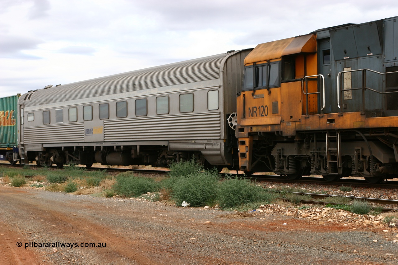 060529 4726
Parkeston, Pacific National RZBY type crew accommodation car RZBY 910 on train 6WP2, built by Comeng NSW as ER type stainless steel air conditioned crew dormitory car ER 210 in 1969, renumbered to ER 911 in 1974, sold to National Rail and converted to crew car in 1997.
Keywords: RZBY-type;RZBY910;Comeng-NSW;ER-type;ER210;ER910;
