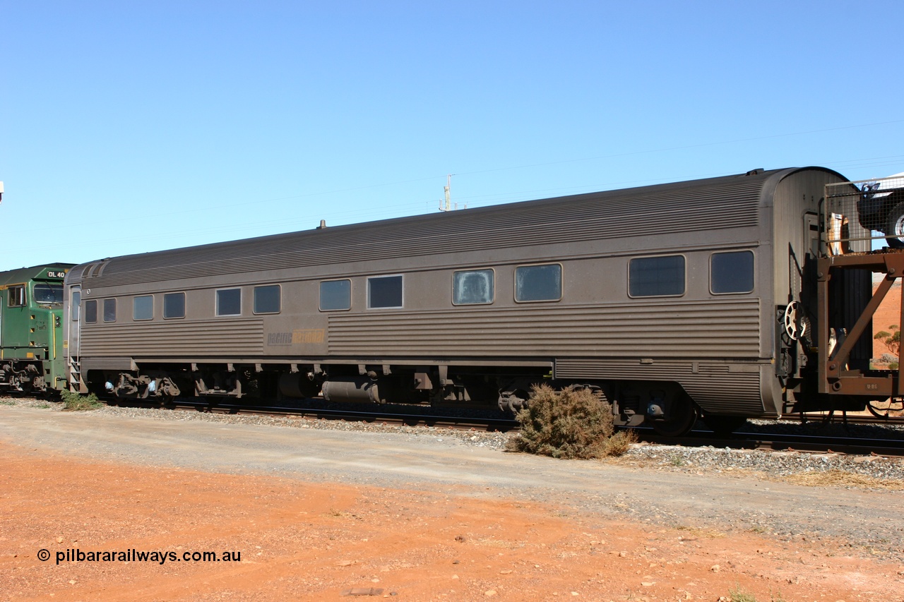 070531 9709
Parkeston, Pacific National RZAY type crew accommodation car RZAY 985 on train 4PM6 was built by Comeng NSW as an ARJ type stainless steel air conditioned first class roomette sleeping car ARJ 285 in 1972. Allocated to the Indian Pacific Joint Stock in 1974 and renumbered to ARJ 985, sold to National Rail and converted to crew car in 1997 by AN Port Augusta Workshops.
Keywords: RZAY-class;RZAY985;Comeng-NSW;ARJ-class;ARJ285;