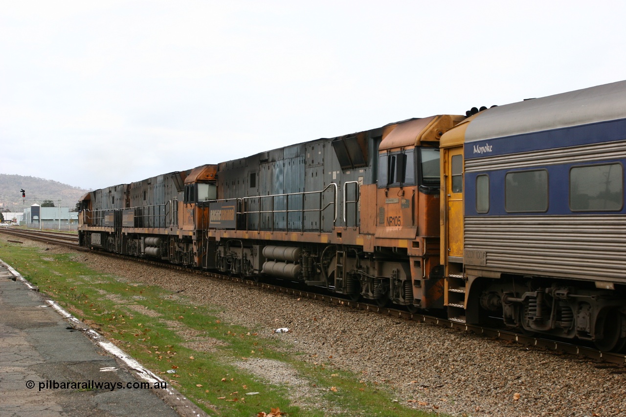070608 0152
Midland, Pacific National RZDY type crew accommodation car RZDY 100 'MOPOKE', started life as a Bluebird railcar driving trailer built by South Australian Railways Islington Workshops in 1955 as Mopoke. In 1986 coded 100, then to 107, in 2001 renumbered 100 and named 'Cabernet'. Converted to crew car for Pacific National as RZDY in 2006 at Islington workshops.
Keywords: RZDY-type;RZDY100;SAR-Islington-WS;Bluebird;Mopoke;Cabernet;