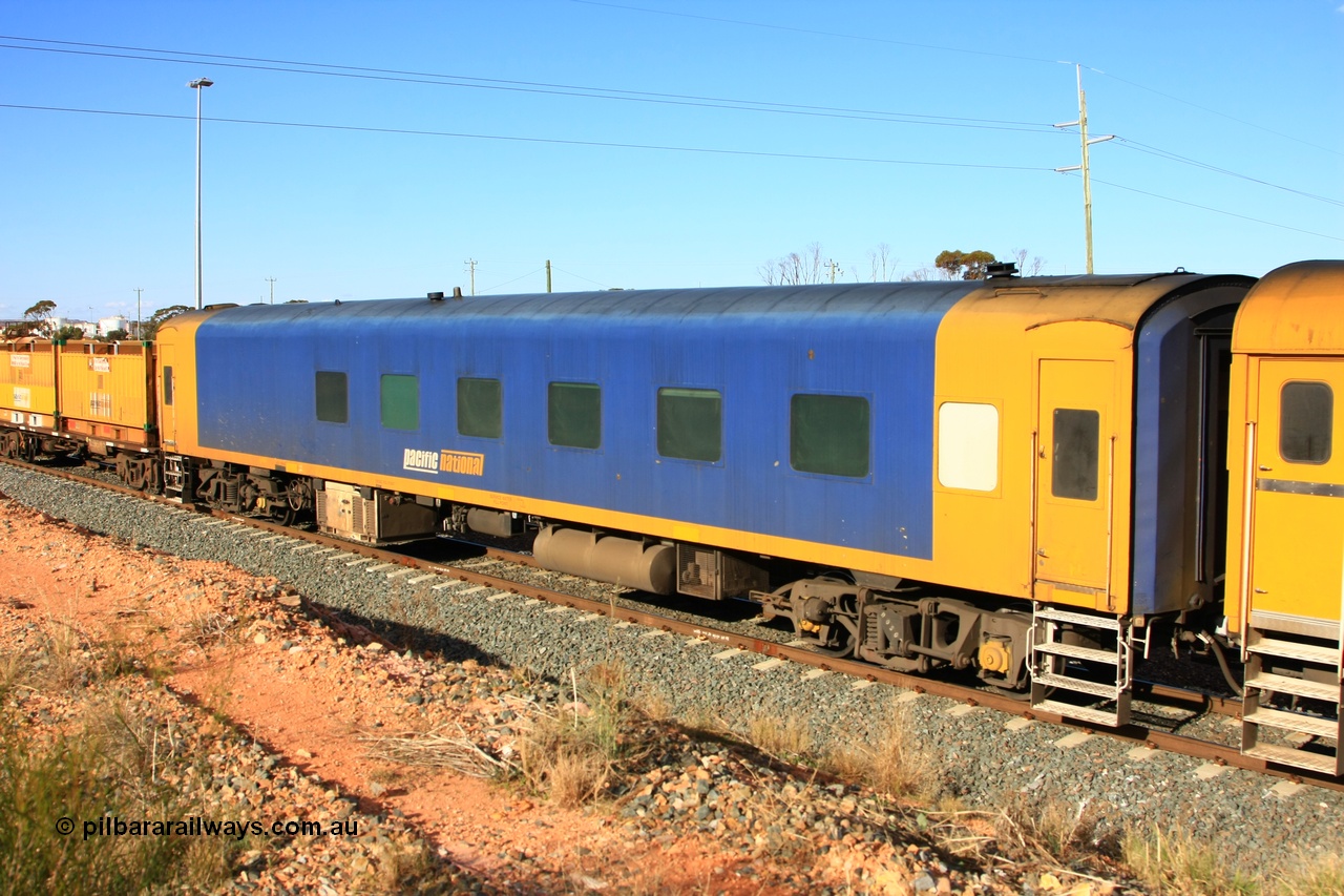 100601 8387
West Kalgoorlie, Pacific National BRS type crew accommodation coach BRS 221, originally built by Victorian Railways Newport Workshops in November 1940 as an AS type first class sitting car for the Spirit of Progress as AS 6, in April 1983 converted to a combined sitting accommodation and a mini refreshment service as BRS type BRS 1, then in September 1985 renumbered to BRS 221. Sold to West Coast Railway mid 1990s, converted to crew car after 2004.
Keywords: BRS-type;BRS221;Victorian-Railways-Newport-WS;AS-type;AS6;BRS-type;BRS1;