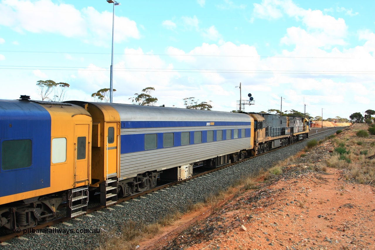 100601 8391
West Kalgoorlie, crew accommodation coach RZEY 3, built by South Australian Railways Islington Workshops in 1956 as Tolkini for The Overland, renamed to Malkari in 1957 then coded JTA 3 in 1987, converted to crew coach in 2007 by Bluebird Rail Operations.
Keywords: RZEY-type;RZEY3;SAR-Islington-WS;JTA-type;JTA3;Tolkini;Malkari;