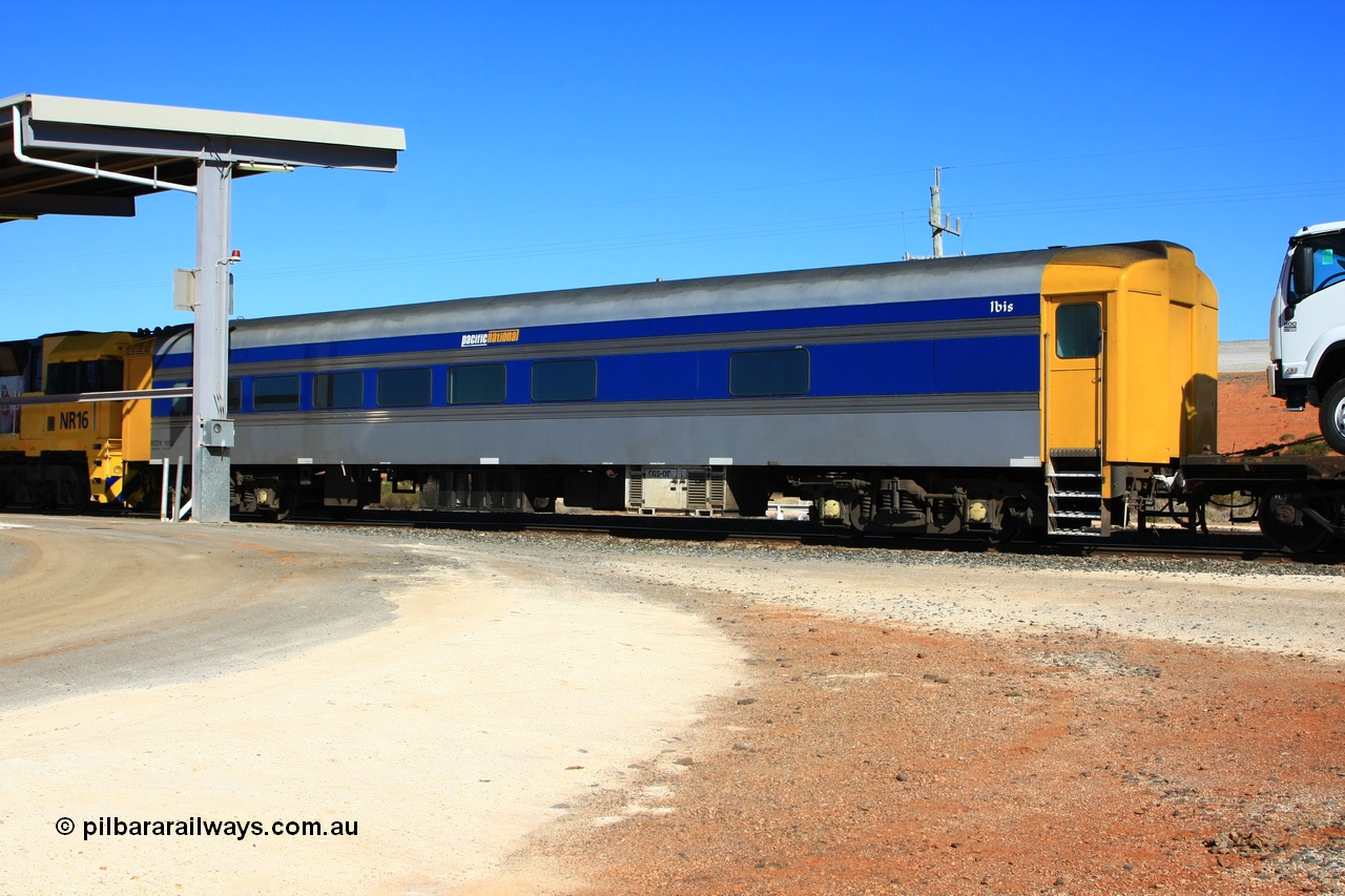 100603 8866
Parkeston, Pacific National RZDY type crew accommodation car RZDY 103 'Ibis' originally built by SAR Islington Workshops as a Bluebird railcar driving trailer in 1956 named 'Ibis', in 1986 numbered 103, in 1990 converted to locomotive hauled and coded as BR type BR 103, written off in 1995 and sold off. It was owned by a number of owners and finally in 2006 converted to a Pacific National crew car.
Keywords: RZDY-type;RZDY103;SAR-Islington-WS;Bluebird;103;BR103;