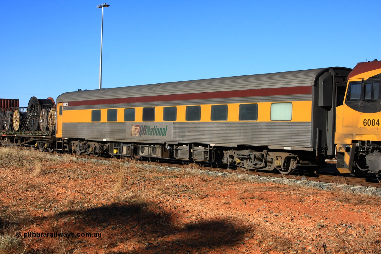 100603 9046
West Kalgoorlie, crew accommodation coach QCAY 2 was built by the South Australian Railways Islington Workshops in 1958 as Chalaki for The Overland as a corten steel roomette sleeping car. Purchased by Bluebird Rail in 2007 and converted to crew car for Queensland Rail ~2010.
Keywords: QCAY-type;QCAY2;SAR-Islington-WS;Chalaki;JRA-type;JRA2;