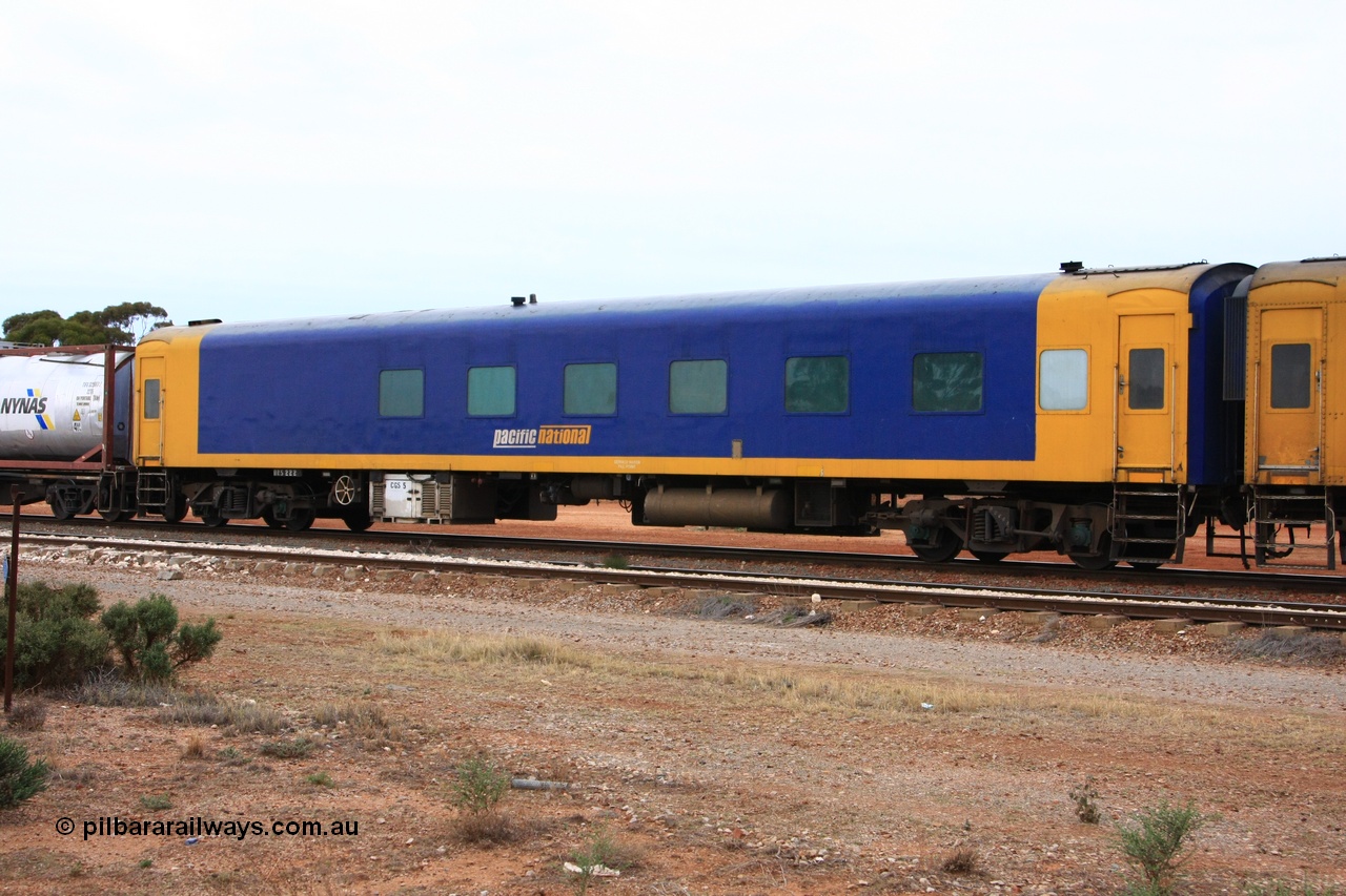 100605 9068
Midland, Pacific National crew accommodation coach BRS 222, built by Victorian Railways Newport Workshops in 1952 as AS 16 First class, to BRS 2, then BS 222. Leased and then sold to West Coast Rail in 1995, and then sold to Pacific National in 2004.
Keywords: BRS-type;BRS222;Victorian-Railways-Newport-WS;AS-type;AS16;BRS-type;BRS2;BS-type;BS222;