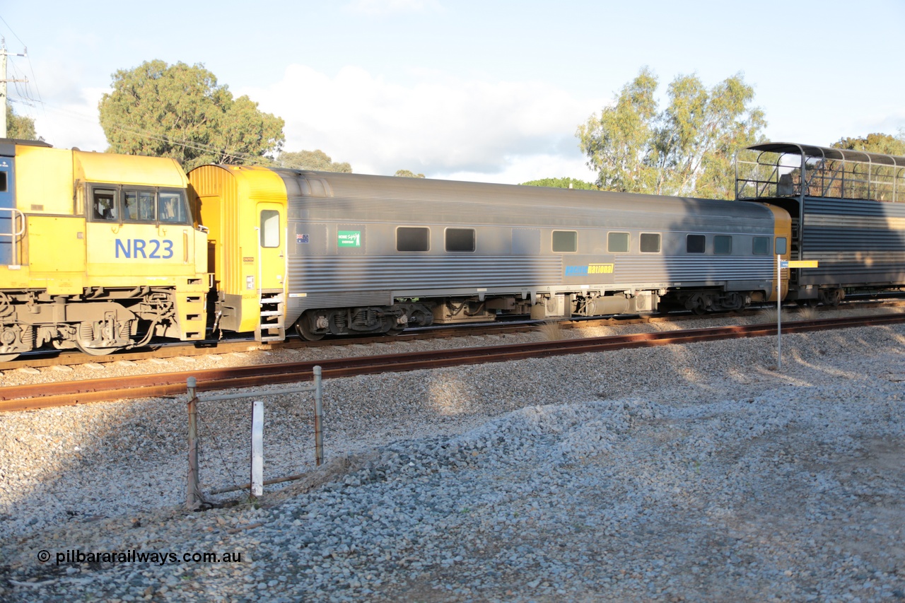 140601 4784
Woodbridge, Pacific National RZAY type crew accommodation coach RZAY 944, originally built by Comeng NSW in 1969 as a stainless steel air conditioned first class roomette sleeping car, renumbered to 944 for Indian Pacific service, sold to National Rail Corporation in 1997 and converted to a crew coach.
Keywords: RZAY-type;RZAY944;Comeng-NSW;ARJ-type;ARJ244;ARJ944;