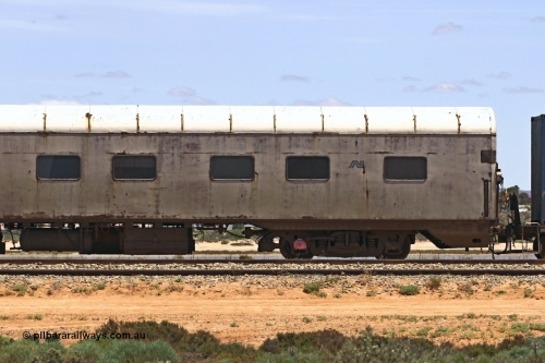 051103 6726
Spencer Junction yard, ECA 162 built by Comeng NSW in 1964 for Commonwealth Railways as a BRE type second class, air conditioned, twin berth staggered corridor steel sleeping car BRE 162. Converted to ECA type crew car in 1991. Seen here under GWA ownership on loan to Pacific National and in use on East-West freighters. Finally it was scrapped at Dry Creek in December 2014.
Keywords: ECA-type;ECA162;Comeng-NSW;BRE-type;BRE162;