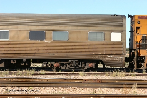 060108 2016
Spencer Junction yard, Pacific National RZAY type crew accommodation coach RZAY 944, originally built by Comeng NSW in 1969 as a stainless steel air conditioned first class roomette sleeping car, renumbered to 944 for Indian Pacific service, sold to National Rail Corporation in 1997 and converted to a crew coach.
Keywords: RZAY-type;RZAY944;Comeng-NSW;ARJ-type;ARJ244;ARJ944;