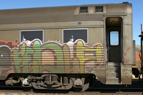 060530 4898
Parkeston, Pacific National RZAY type crew accommodation car RZAY 940 on train 2PM6 was built by Comeng NSW as an ARJ type stainless steel air conditioned first class roomette sleeping car ARJ 240 in 1968, allocated to the Indian Pacific Joint Stock in 1970, renumbered to ARJ 940 in 1974 and sold to National Rail and converted to crew car in 1997.
Keywords: RZAY-type;RZAY940;Comeng-NSW;ARJ-type;ARJ240;ARJ940;