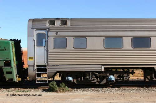 070531 9710
Parkeston, Pacific National RZAY type crew accommodation car RZAY 985 on train 4PM6 was built by Comeng NSW as an ARJ type stainless steel air conditioned first class roomette sleeping car ARJ 285 in 1972. Allocated to the Indian Pacific Joint Stock in 1974 and renumbered to ARJ 985, sold to National Rail and converted to crew car in 1997 by AN Port Augusta Workshops.
Keywords: RZAY-type;RZAY985;Comeng-NSW;ARJ-type;ARJ285;