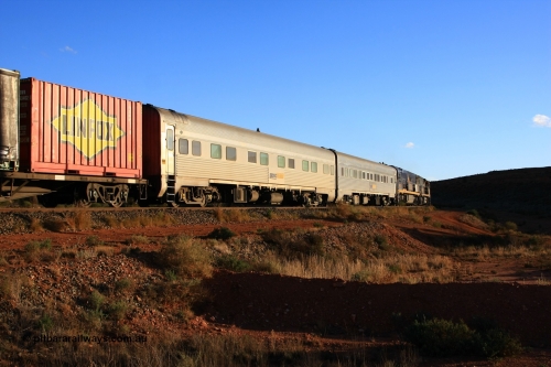 100602 8722
Parkeston, Pacific National RZAY type crew accommodation car RZAY 940 was built by Comeng NSW as an ARJ type stainless steel air conditioned first class roomette sleeping car ARJ 240 in 1968, allocated to the Indian Pacific Joint Stock in 1970, renumbered to ARJ 940 in 1974 and sold to National Rail and converted to crew car in 1997.
Keywords: RZAY-type;RZAY940;Comeng-NSW;ARJ-type;ARJ240;ARJ940;