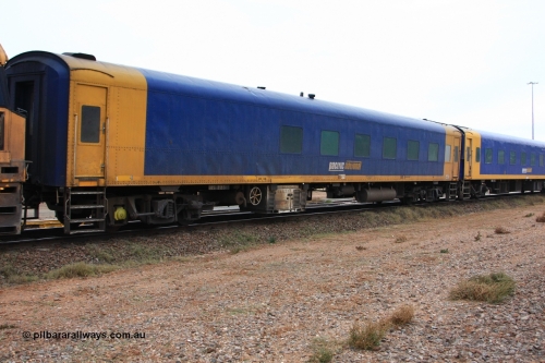 100605 9087
Parkeston, Pacific National BRS type crew accommodation coach BRS 225, originally built by Victorian Railways Newport Workshops in November 1937 as a rivetted second class sitting car for the Spirit of Progress, in August 1939 coded to BS type BS 4, in July 1977 converted to a mini buffet and coded MRS 1 and then in October 1983 recoded to BRS 225. Painted in V/Line livery in 1992. Ended up with West Coast Railway in the late 1990s, painted in WCR livery Sept 2001, prior to Pacific National ownership and conversion to a crew car.
Keywords: BRS-type;BRS225;Victorian-Railways-Newport-WS;BS-type;BS4;MRS-type;MRS1;