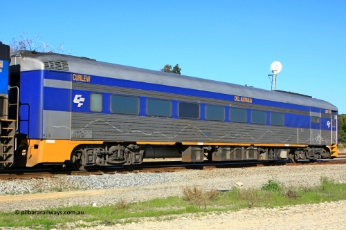 100608 9816
Forrestfield, CFCLA leased crew accommodation coach CDBY type CDBY 255 'Curlew', originally built by SAR Islington Workshops in 1956 as a Bluebird railcar 'Curlew', later numbered 802 in National Rail service, then to CDBY 255 when converted to crew coach in 2007.
Keywords: CDBY-type;CDBY255;SAR-Islington-WS;Bluebird;250-type;