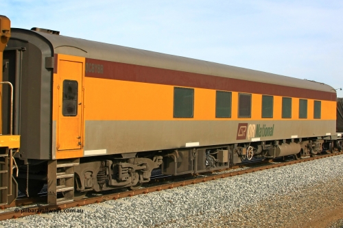 100611 0471
Midland, QR National / Aurizon QCBY type crew accommodation car QCBY 8, built by Victorian Railways Newport Workshops in 1955 as BS type Second Class Sitting Car BS 8, renumbered in 1984 to BS 208. Sold to West Coast Railway in 1995, then in 2004 to Queensland Rail [Aurizon] and converted to a crew car. Car ended up in SCT ownership in 2020.
Keywords: QCBY-type;QCBY8;Victorian-Railways-Newport-WS;BS-type;BS8;BS208;