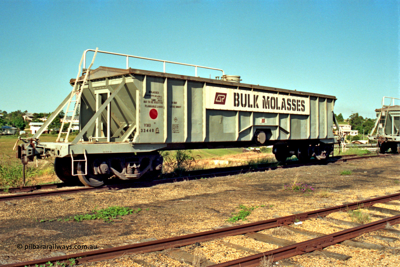 187-11
Monkland, Gympie Queensland. VMO type molasses waggon VMO 33440. Originally built by Nippon Sharyo Nihon in 1965 as a batch of 200 VO type coal hoppers. Converted to VMO in 1994. [url=https://goo.gl/maps/Fy4T98DMkxP2]GeoData[/url].
Keywords: VMO-type;VMO33440;Nippon-Sharyo-Nihon;VO-type;