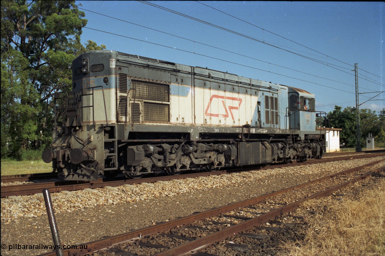 187-21
Beerwah, QR narrow gauge Comeng Qld built (under contract for Clyde Engineering) EMD model G22C unit 1505 serial 67-600 sits just north of Mawhinney St grade crossing. [url=https://goo.gl/maps/ug8czFZ4GjS2]GeoData[/url].
Keywords: 1502-class;1505;Comeng-Qld;EMD;GL22C;67-600;