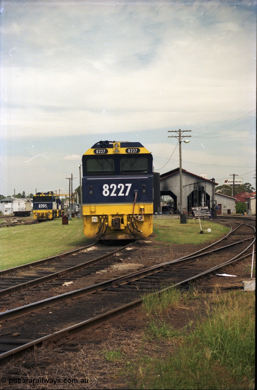 187-29
Yeerongpilly, Queensland, NSWSRA standard gauge loco depot, Clyde Engineering built EMD JT42C model 82 class unit 8227 serial 94-1334. [url=https://goo.gl/maps/MTvf4SEKLkJ2]GeoData[/url].
Keywords: 82-class;8227;Clyde-Engineering-Braemar-NSW;EMD;JT42C;94-1334;