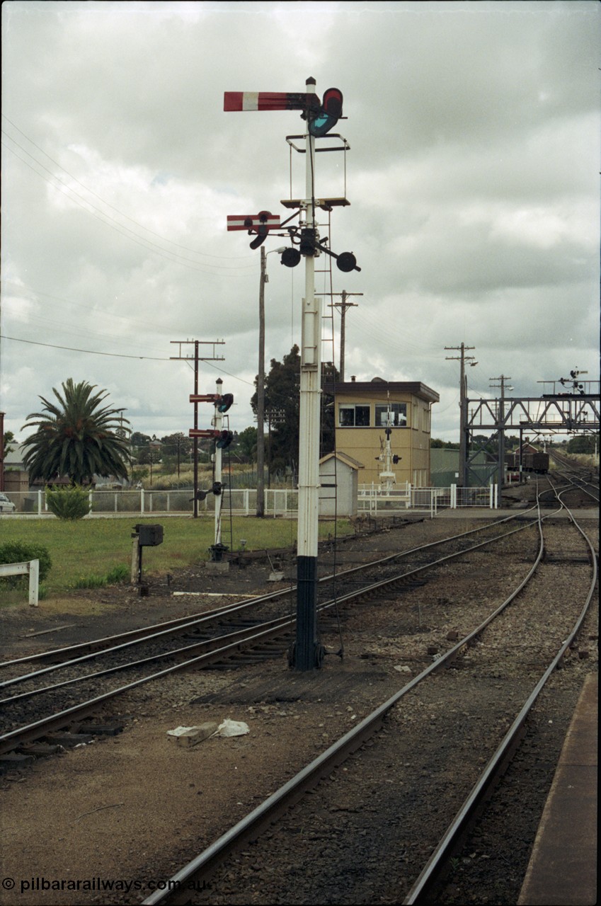 188-25
Junee, NSW Main South, looking north, semaphore signals and Junee North signal box.
