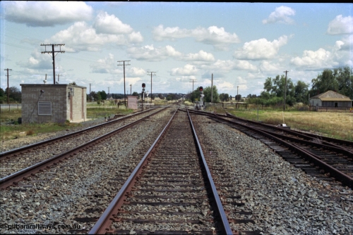 189-19
Yerong Creek, located at the 565.08 km on the NSW Main South line, view looking south along the Loop with Mainline at left and Goods Siding coming in from the right.
