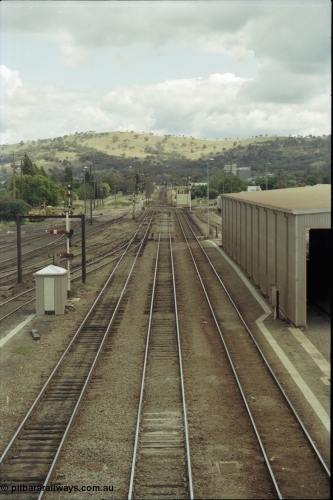 190-04
Cootamundra, NSW Main South, looking south along the mainlines, South box in the distance.
