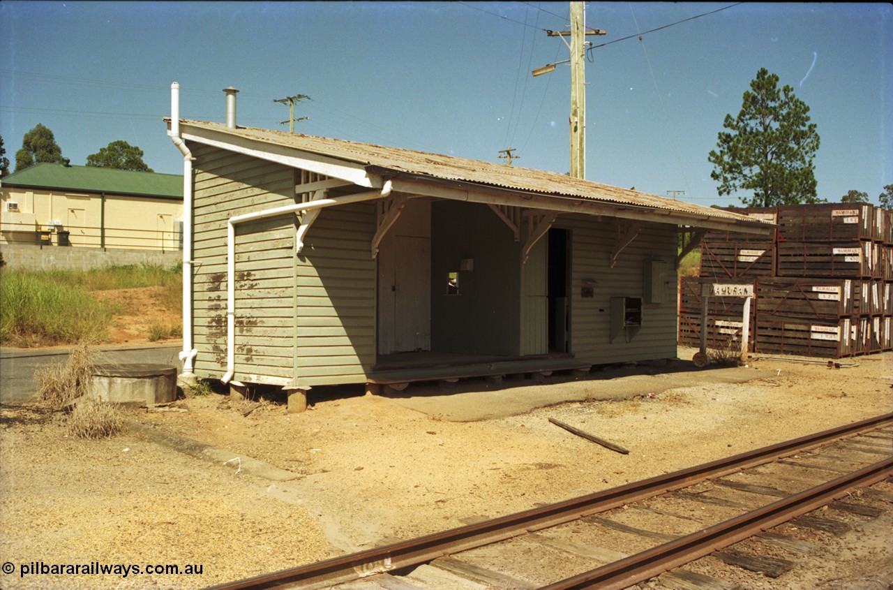 193-00
Wamuran station building from the eastern end. The line through Wamuran opened on December 6, 1909 and was extended to Kilcoy by 1914, then Wamuran became the terminus on the July 1, 1964 This station building now resides at the Australian Narrow Gauge Railway Museum Society in Woodford.
