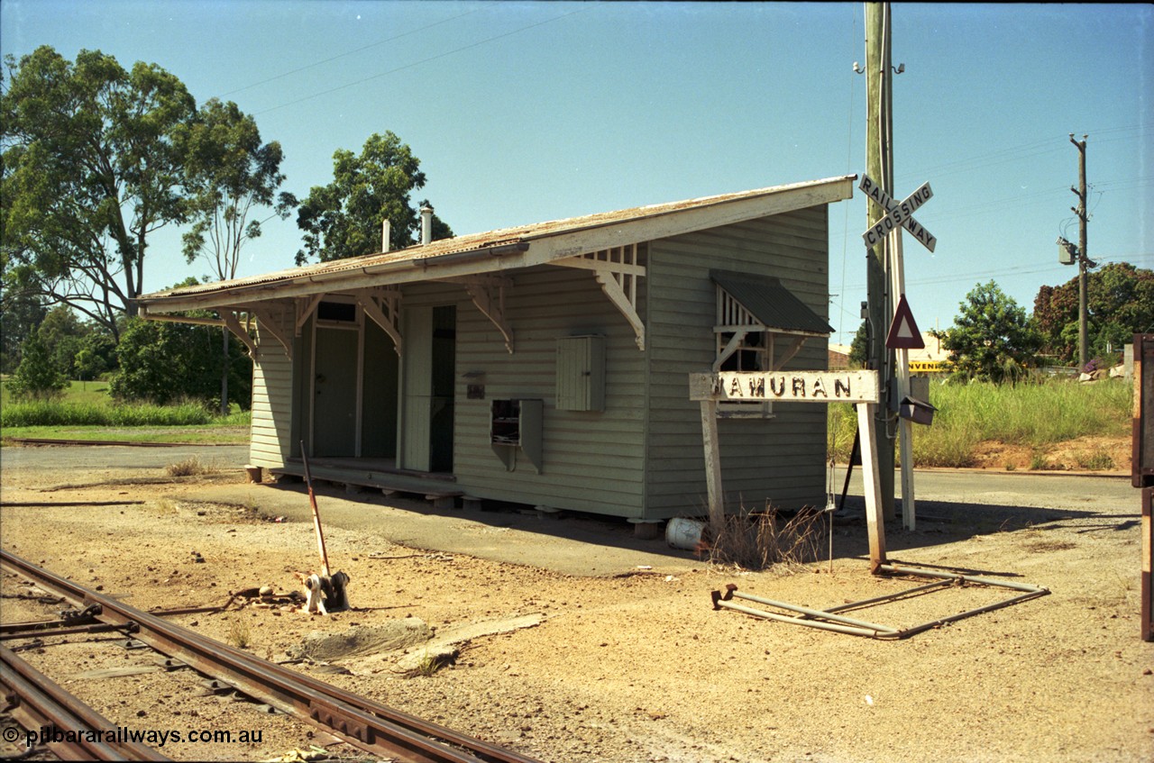 193-02
Wamuran station building from the western end. The line through Wamuran opened on December 6, 1909 and was extended to Kilcoy by 1914, then Wamuran became the terminus on the July 1, 1964. This station building now resides at the Australian Narrow Gauge Railway Museum Society in Woodford.
