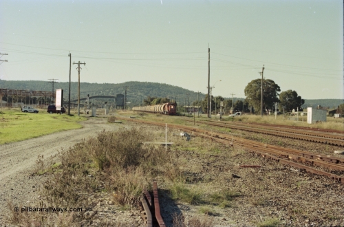 200-30
Midland, loaded standard gauge grain train behind Westrail L class L 264 Clyde Engineering built EMD model GT26C serial 68-554 about to cross Lloyd Street grade crossing 0940 hrs June 24, 1997.
Keywords: L-class;L264;Clyde-Engineering-Granville-NSW;EMD;GT26C;68-554;
