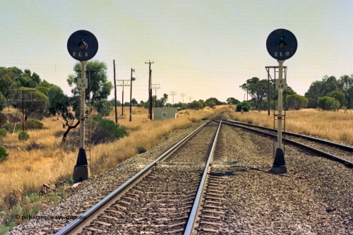 202-05
Meckering, looking west towards Grass Valley and Perth, the Up departure CTC signals, 2 LA for the main and 2 LB for the loop.
