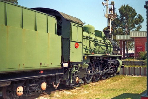 208-1-03
Bassendean, Rail Heritage WA Museum, exhibit #15, Pm class Pacific 4-6-2 steam engine Pm 701, class leader of thirty five such units built by North British Locomotive Co. Introduced in 1950, the class lasted until 1971.
