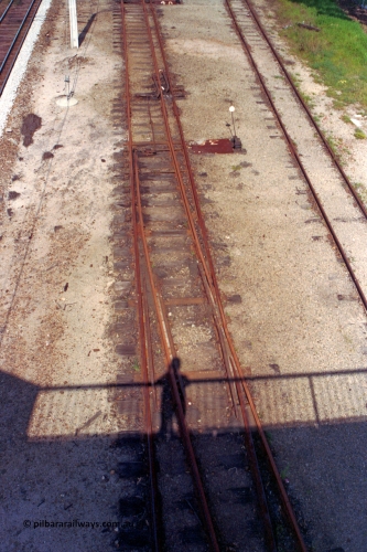 209-12
Ashfield, looking towards Perth from the station overbridge, the dual gauge tracks and yard running between the mainline and Railway Parade on the right. The narrow gauge points are at the foot of the picture.
