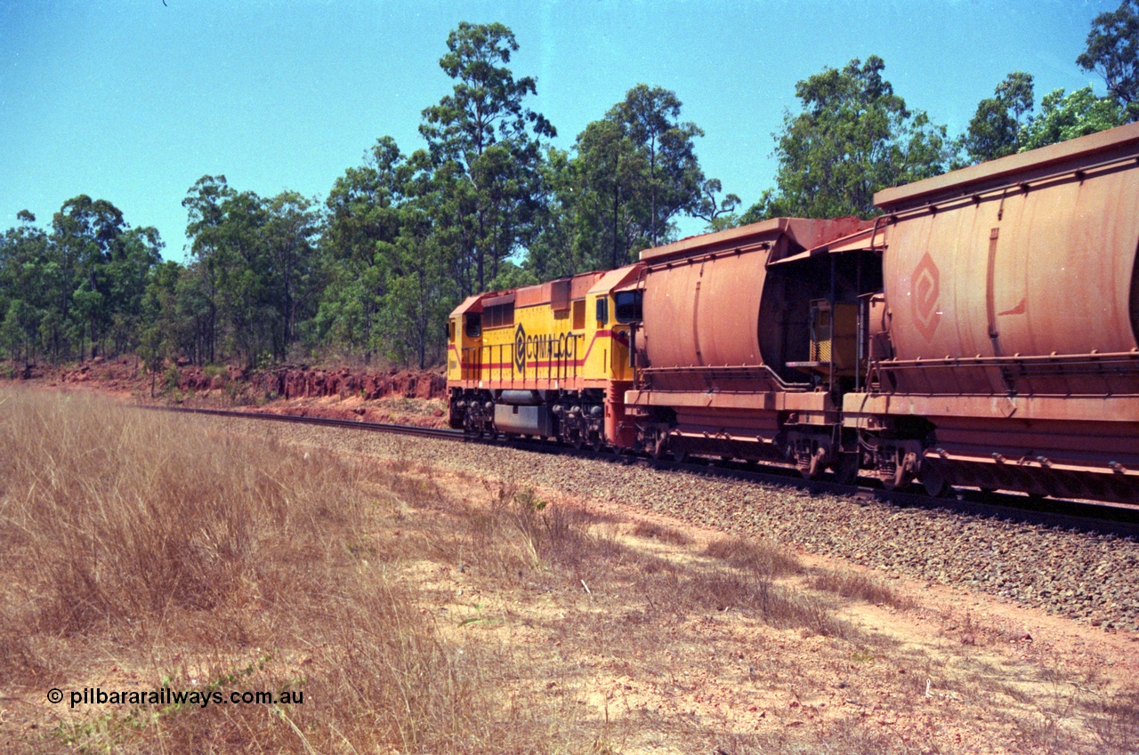 213-37
Weipa, an empty train departs Lorim Point behind Comalco R 1004 a Clyde Engineering built EMD model JT42C built 1990 serial 90-1277 originally as GML 10 for Goldsworthy Mining in Western Australia, bought by Comalco in 1994.
Keywords: R1004;Clyde-Engineering-Kelso-NSW;EMD;JT26C;90-1277;Comalco;GML10;Cinderella;GML-class;